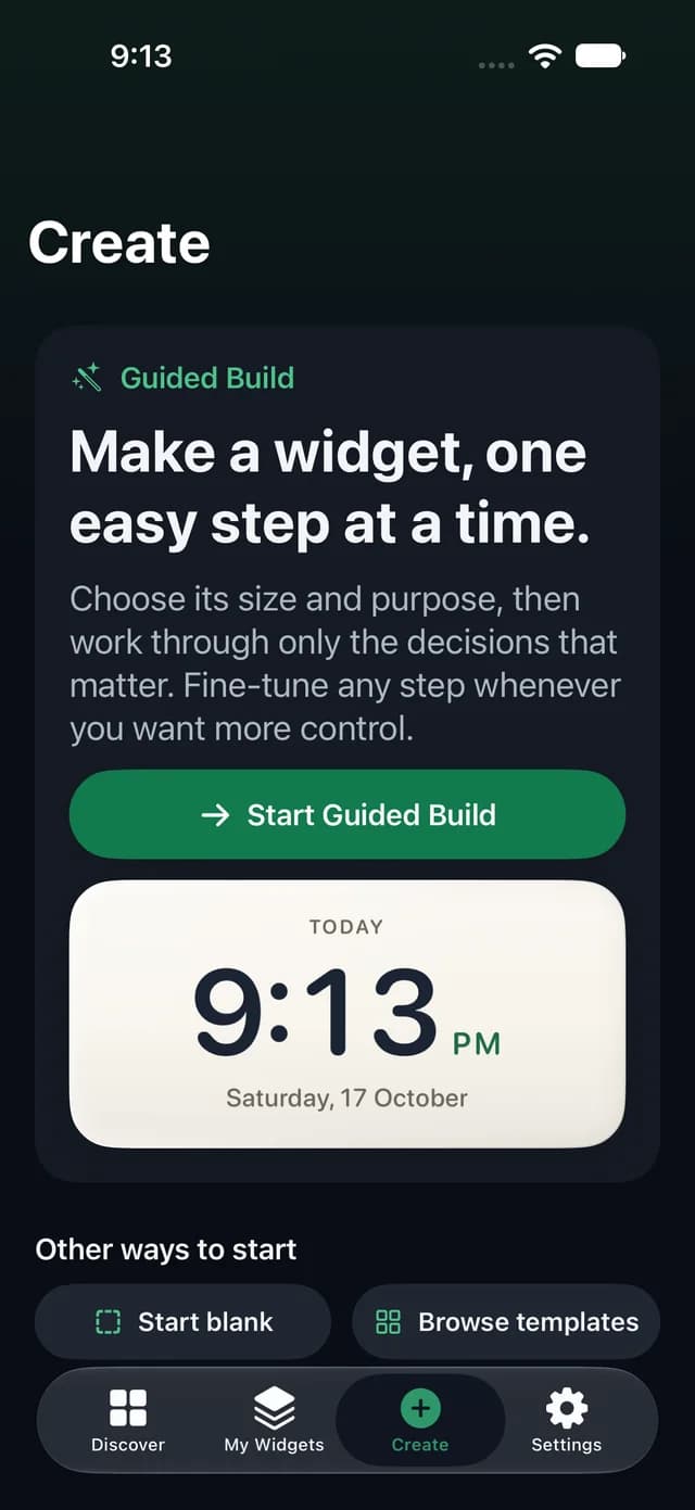 Create in WidgetFold: Guided Build, which makes a widget one easy step at a time.