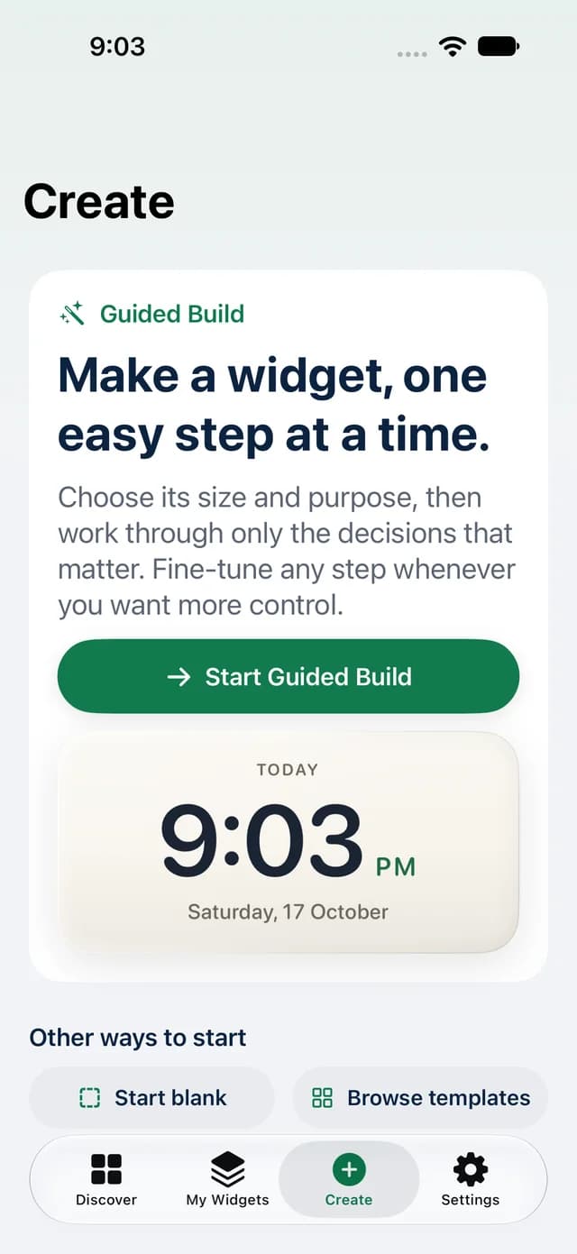 Create in WidgetFold: Guided Build, which makes a widget one easy step at a time.